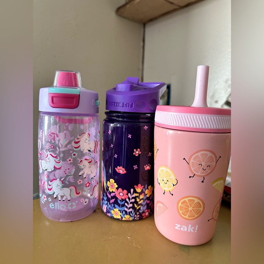 Set of Three Kids' Water Bottles with Fun Designs
